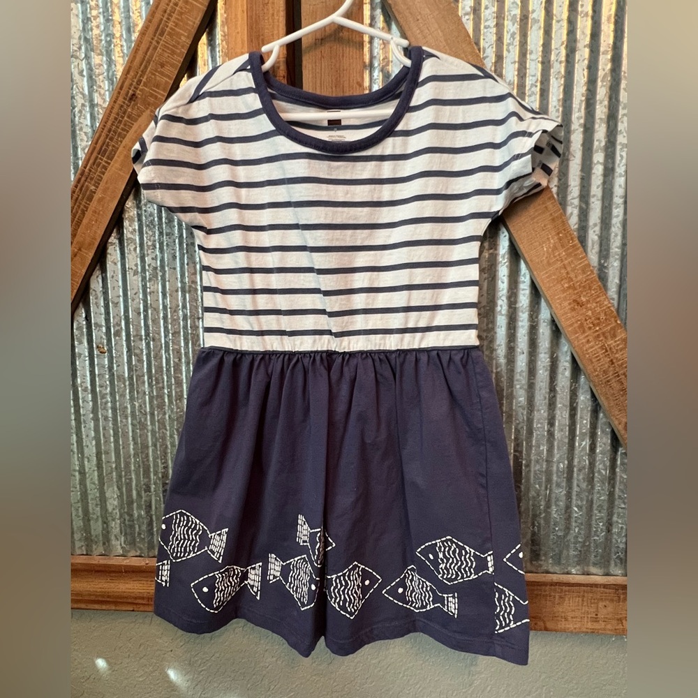 Tea Collection Striped Dress with Fish Design